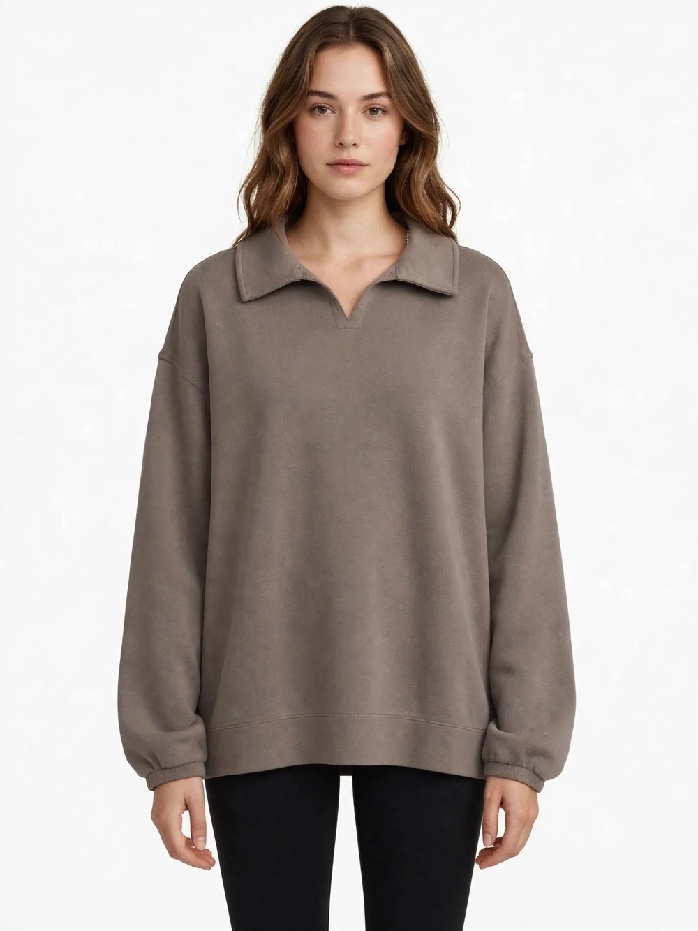 Lululemon Modal Blend Oversized Polo Pullover Size M Taupe Brown Collar
